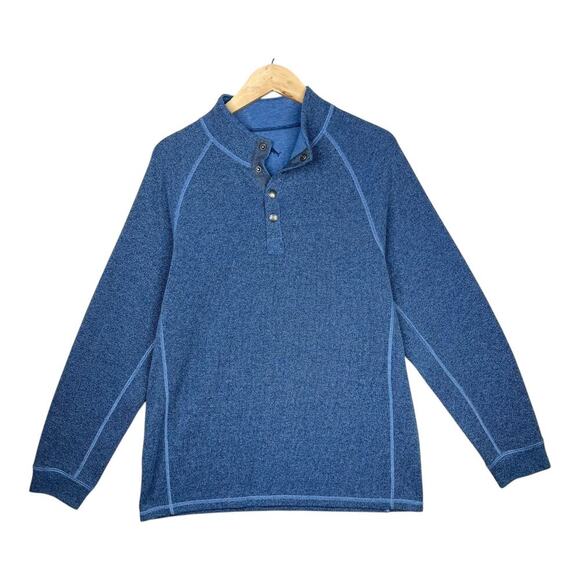 Tommy Bahama Sweater Men's Large Cadet Copen Blue Reversible Snap Button - Picture 1 of 7